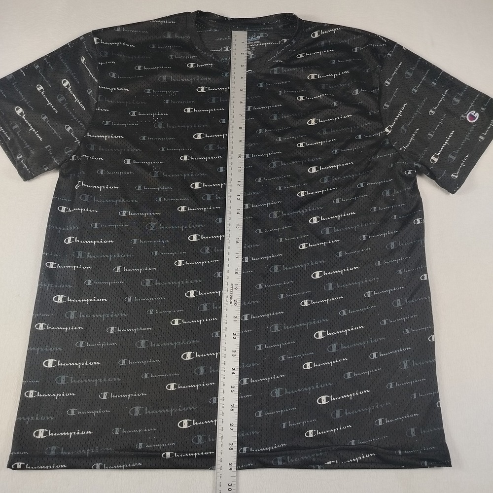 Champion Shirt Mens 2XL Black‎ All Over Print Logo Mesh Athletic Tee XXL - Picture 4 of 7